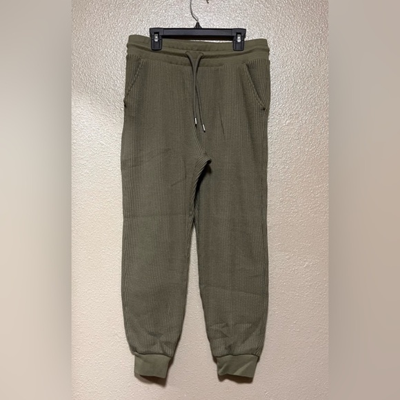 GAP Olive Green Waffle Knit Thermal Joggers Activewear Loungewear Casual Warm - Picture 2 of 6